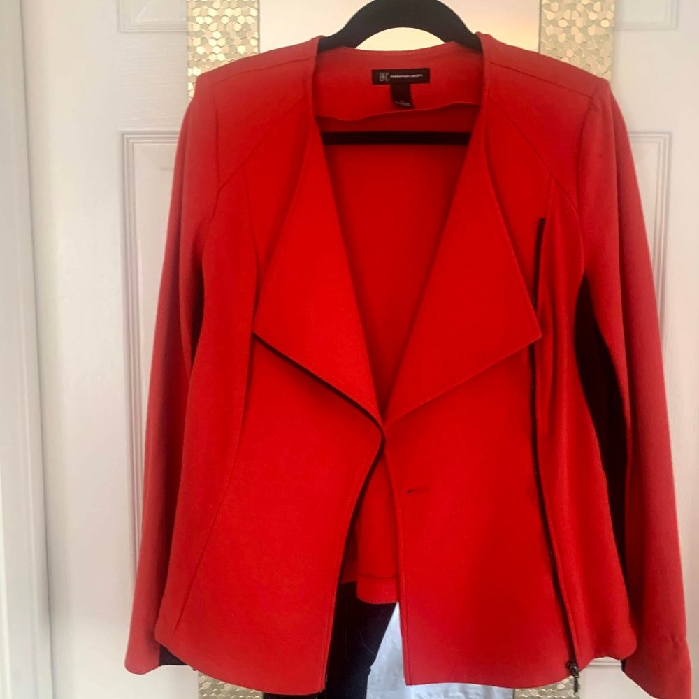 INC Stretch Red/Black Fabric Moto Jacket w zipper